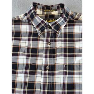 Cabela's Mens L Burgundy Black Plaid Shirt Wrinkle Resistant Long Sleeve Cotton